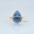 Vermeil Gold Sapphire Quartz Gemstone Bezel Ring 925 Sterling Silver Gemstone Rings Jewelry